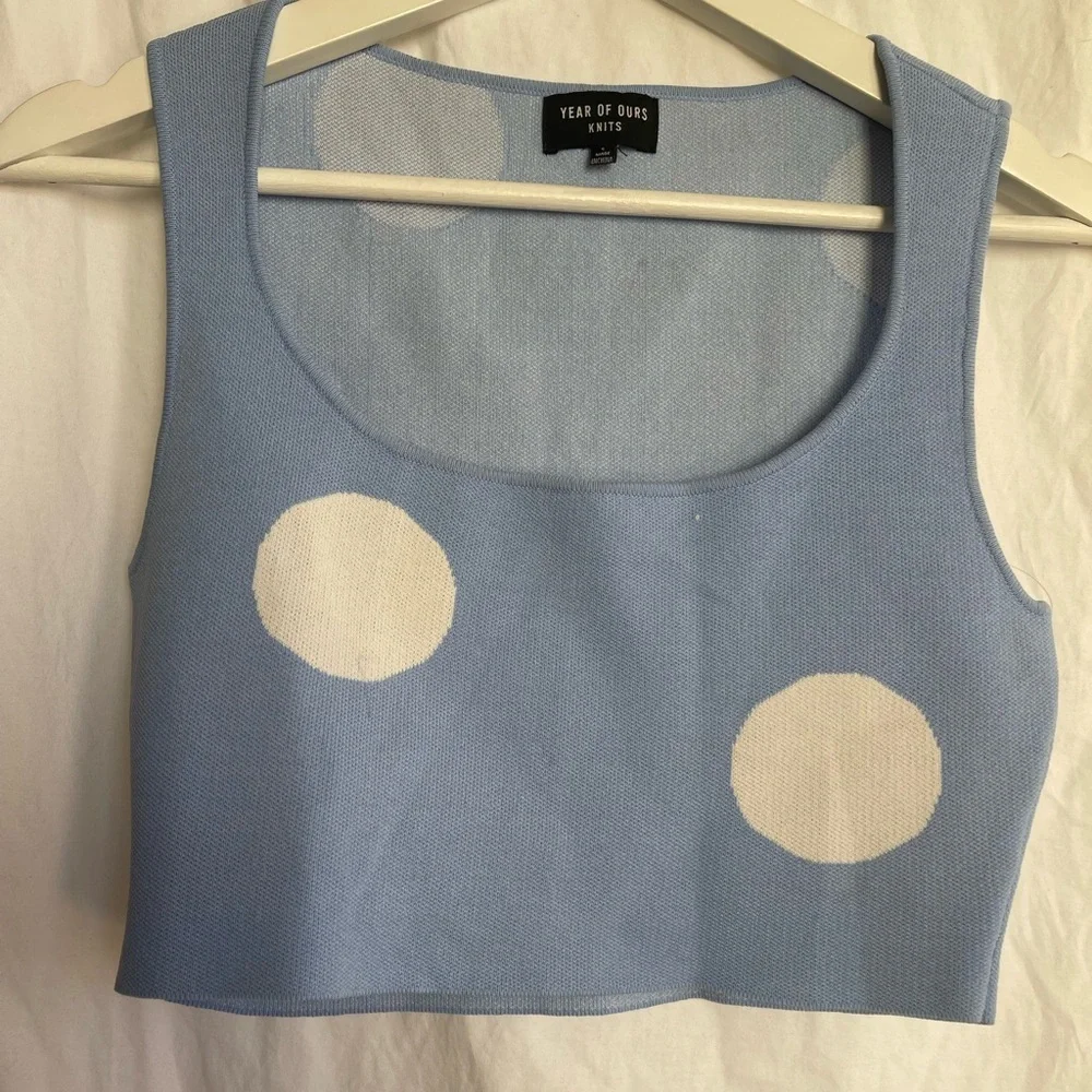 Year of Ours Fairfax Crop Top Skirt Set Blue Polka Dot Retro Preppy Mod Size XS